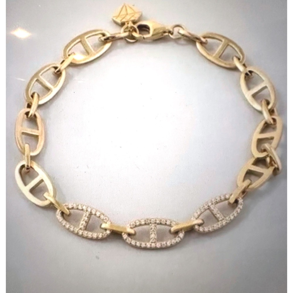 New Wanderlust + Co Gold Crystal Link Chain Bracelet 14-18K Plated w Pouch
